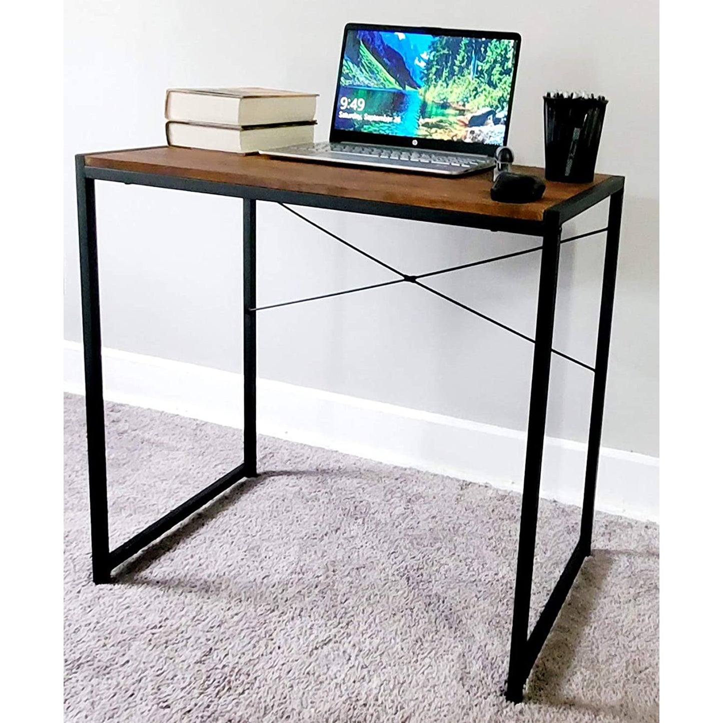 eHemco Multifunction Rectangular Home Office Writing Study Desk with Coffee Top and Black Legs