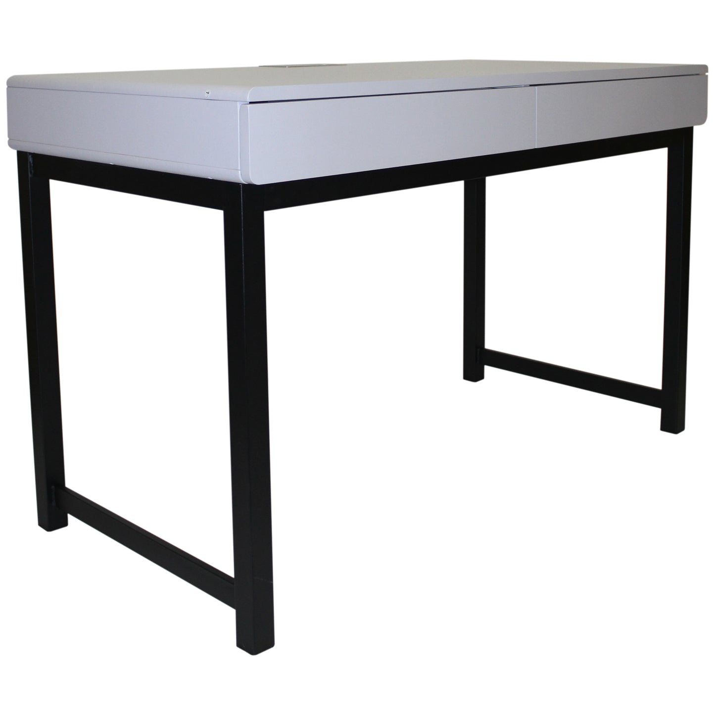 eHemco Office Desk with 2 Drawers in Light Gray Top and Metal Frame Base in Black
