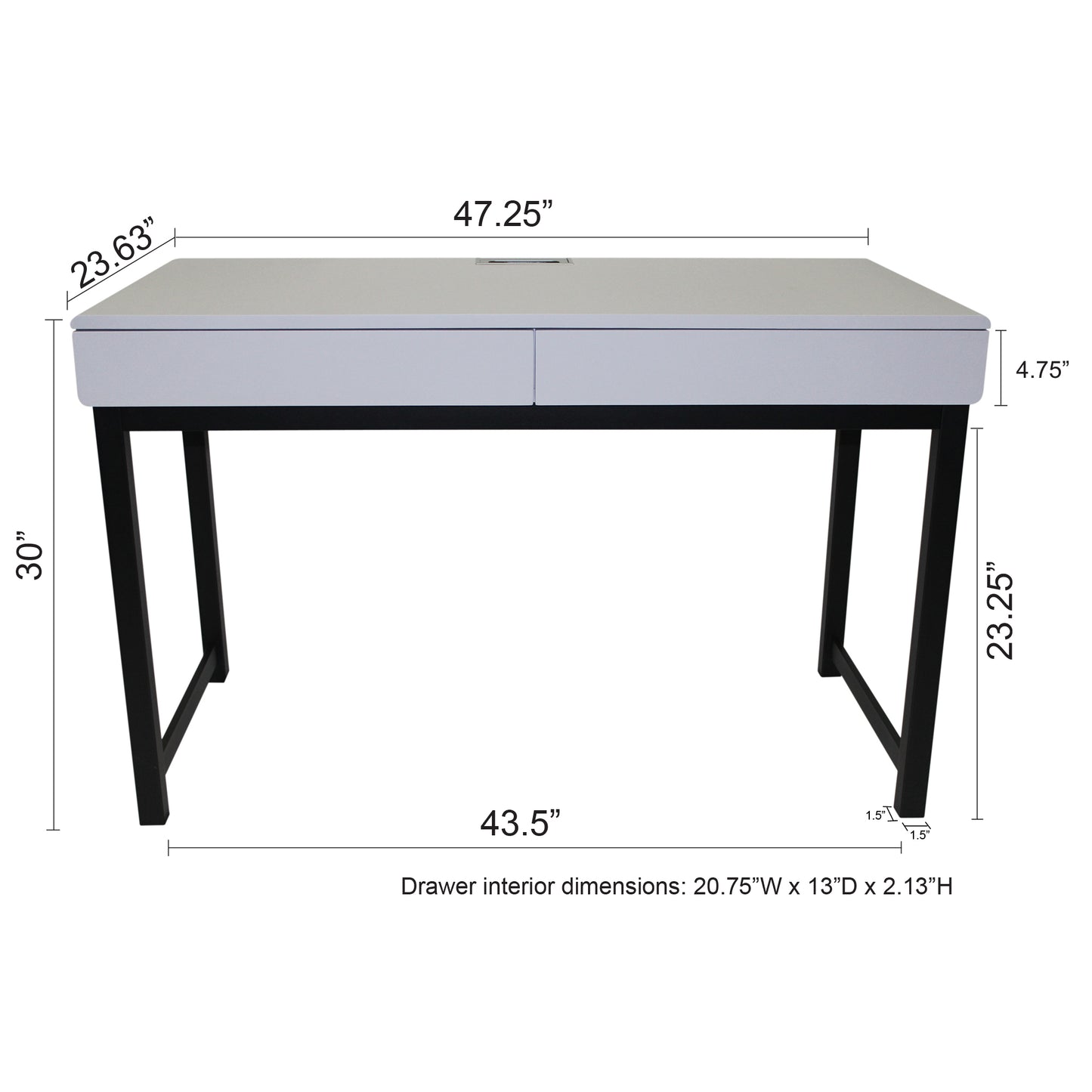 eHemco Office Desk with 2 Drawers in Light Gray Top and Metal Frame Base in Black