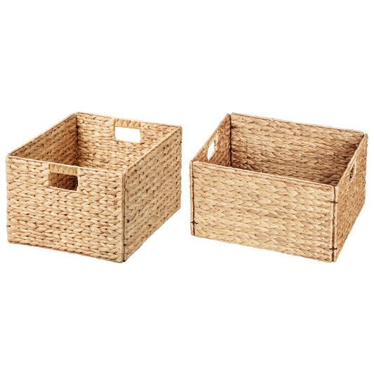 eHemco Extra Large Rectangular Water Hyacinth Wicker Storage Baskets with Iron Wire Frame, 16.1"x12.6"x9.5", Natural