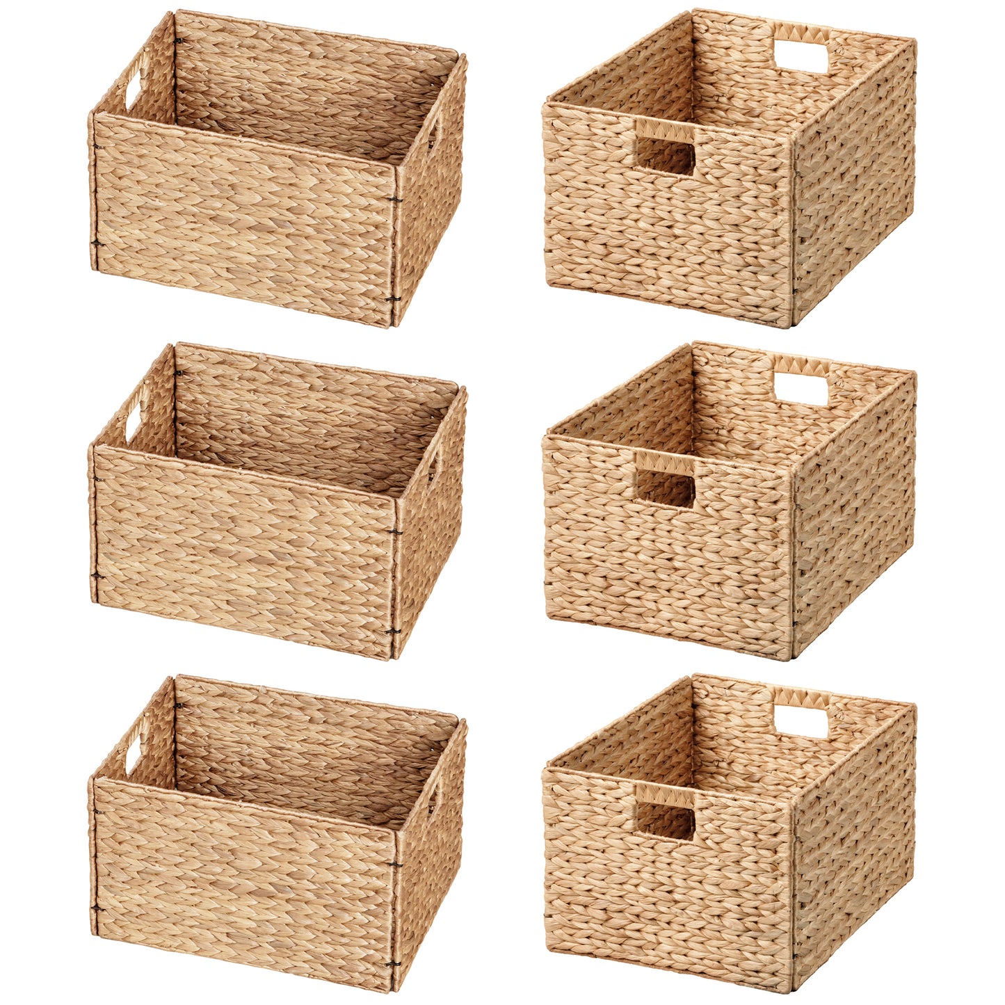eHemco Extra Large Rectangular Water Hyacinth Wicker Storage Baskets with Iron Wire Frame, 16.1"x12.6"x9.5", Natural