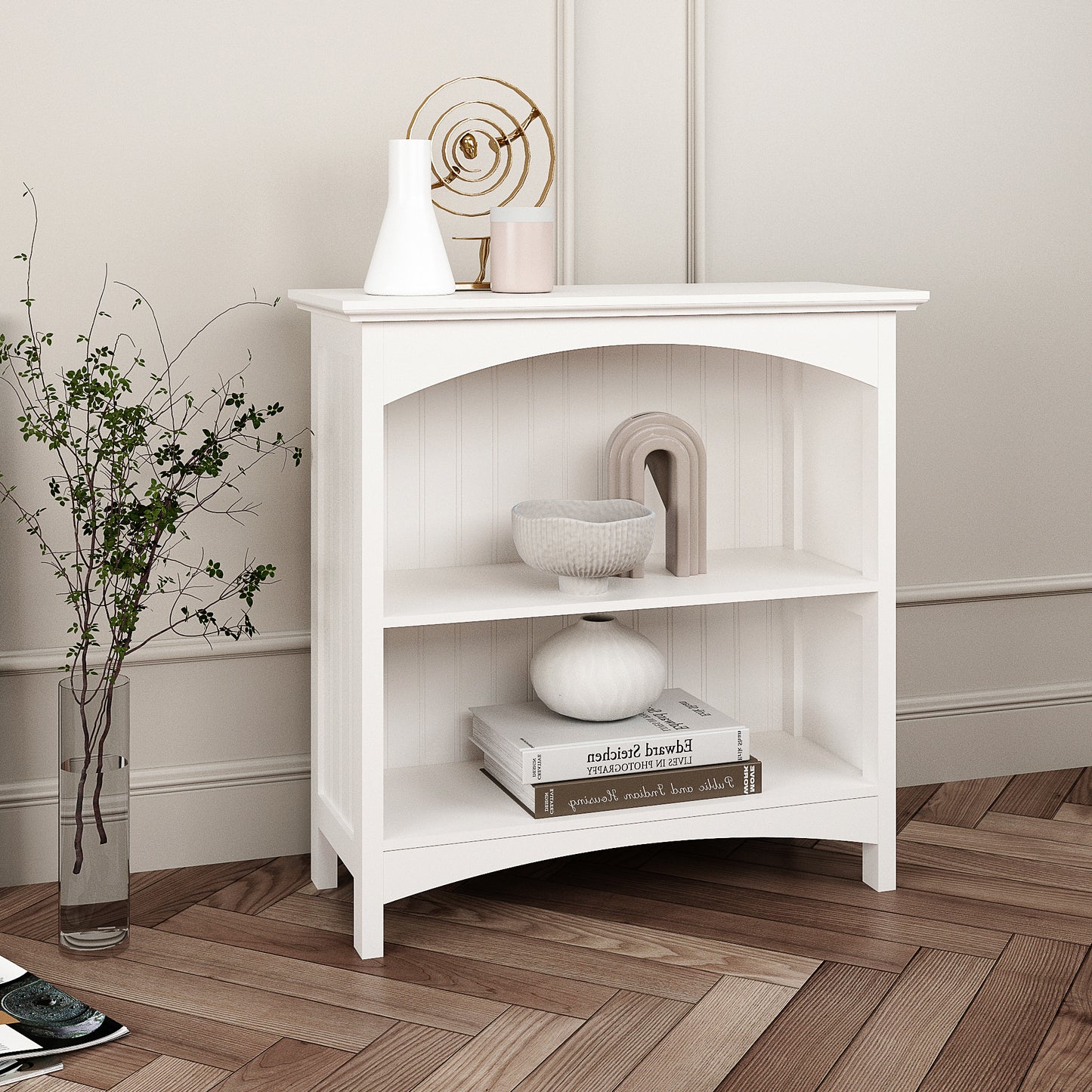 eHemco 2 Tier Storage Shelf Bookcase with 2 Arched Supports, 29 Inches Height
