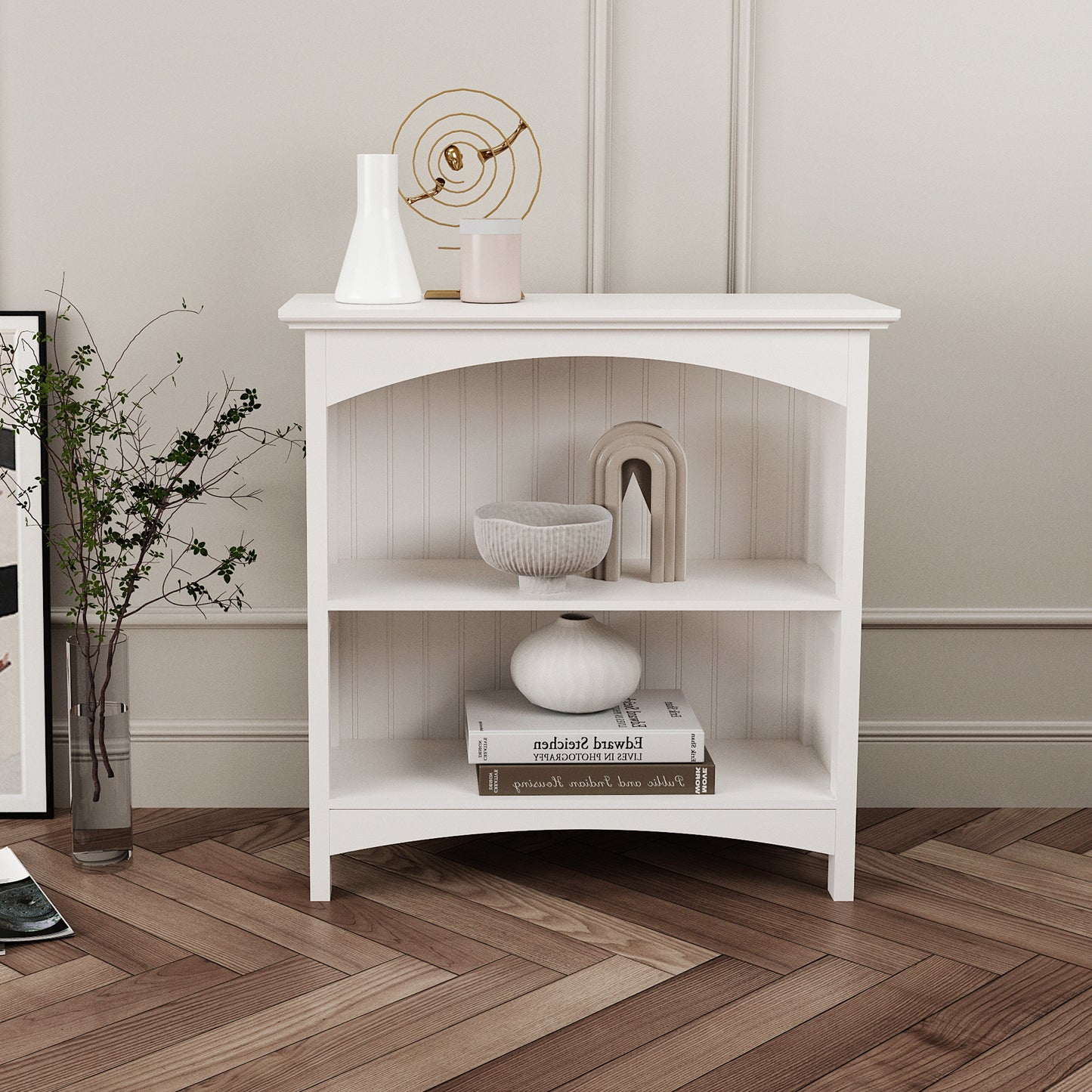 eHemco 2 Tier Storage Shelf Bookcase with 2 Arched Supports, 29 Inches Height