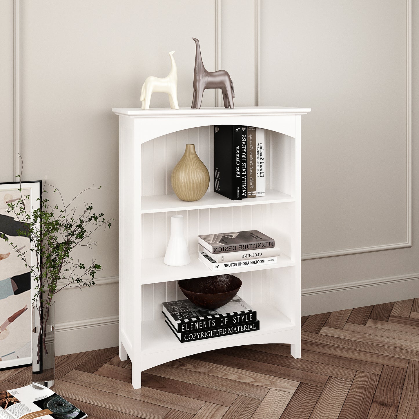 eHemco 3 Tier Storage Shelf Bookcase with 2 Arched Supports, 40 Inches Height