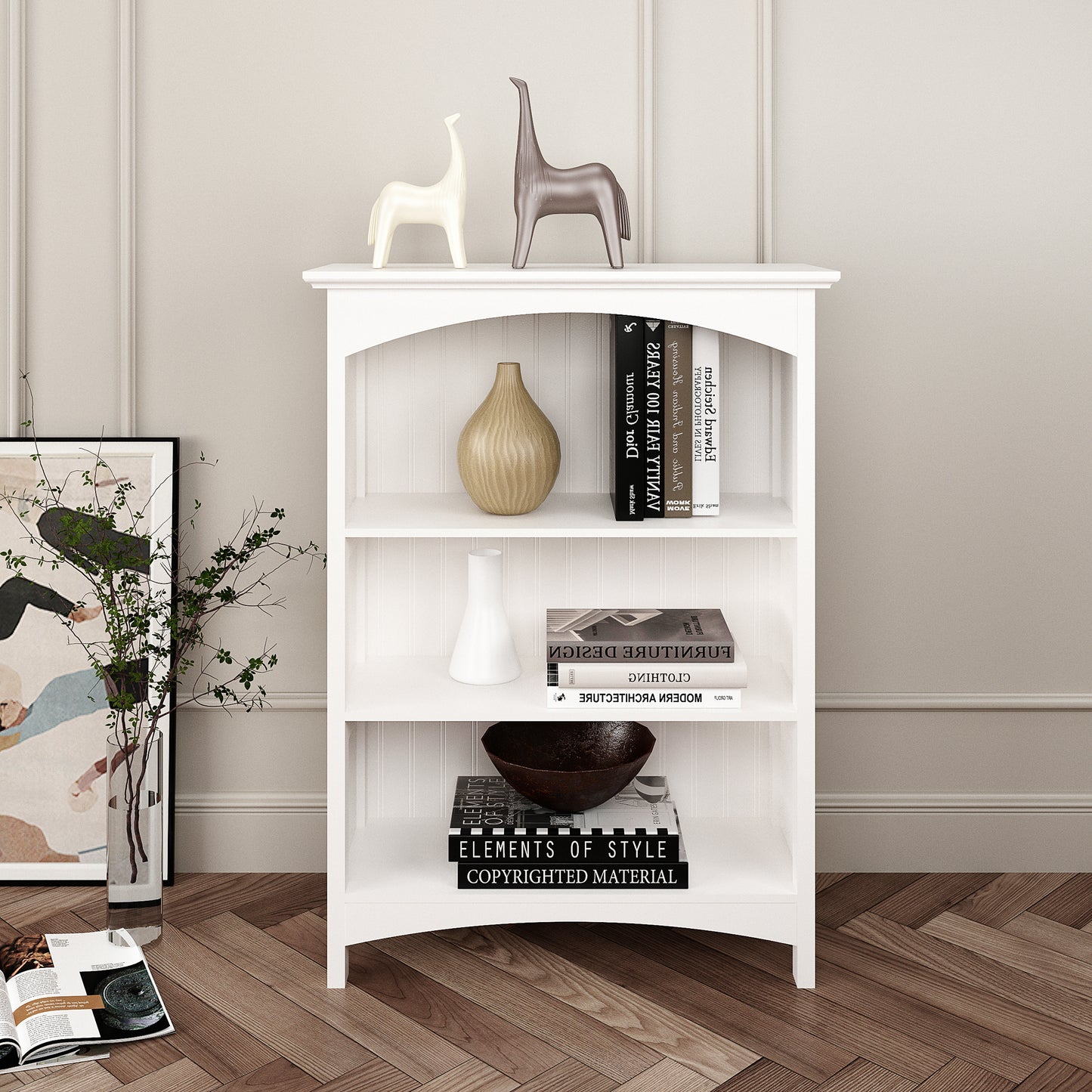 eHemco 3 Tier Storage Shelf Bookcase with 2 Arched Supports, 40 Inches Height