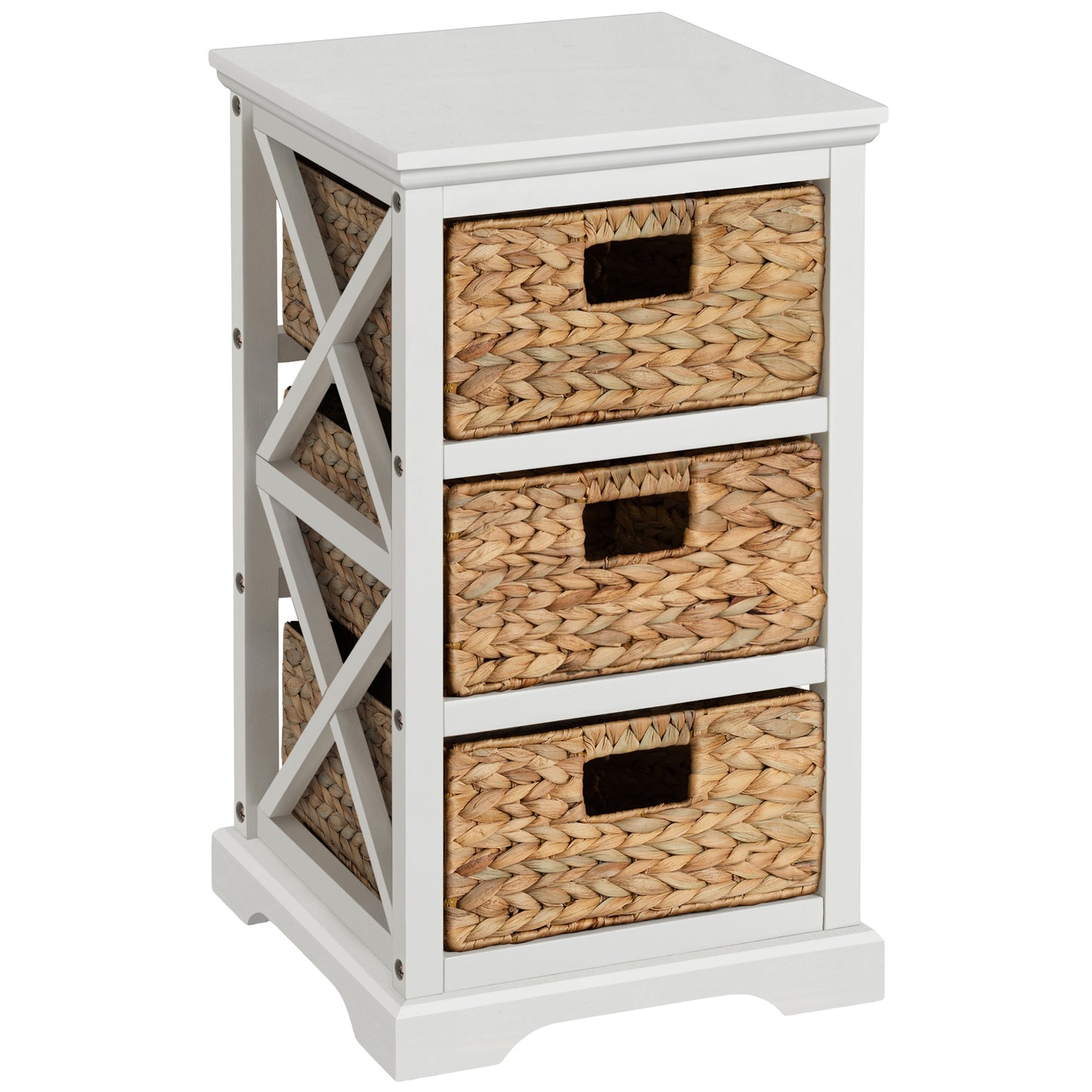 eHemco Hampton Meadows 3 Tier X-Side End Storage Cabinet with 3 Wicker Baskets