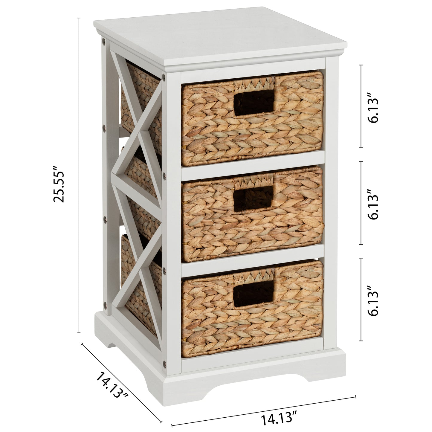 eHemco Hampton Meadows 3 Tier X-Side End Storage Cabinet with 3 Wicker Baskets
