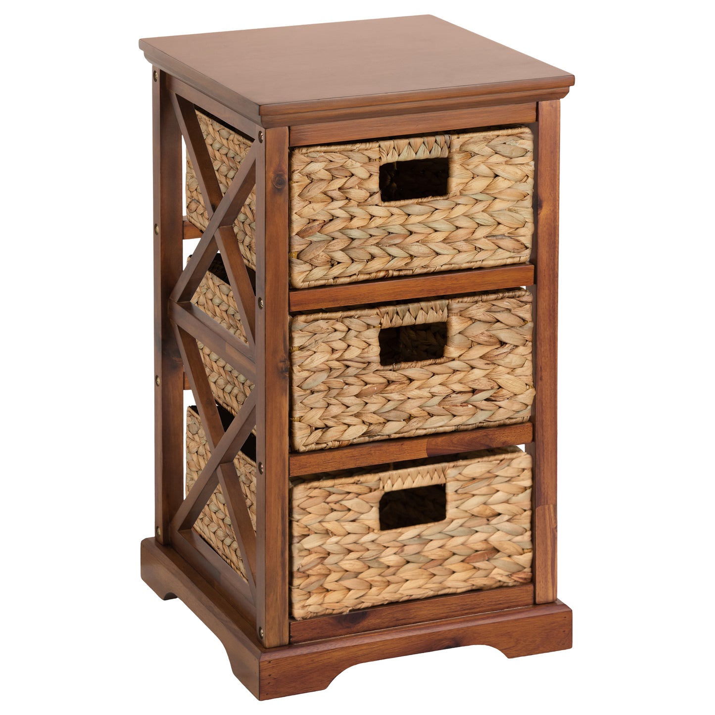 eHemco Hampton Meadows 3 Tier X-Side End Storage Cabinet with 3 Wicker Baskets
