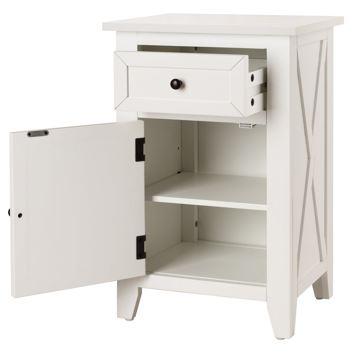 eHemco X-Side Wood Nightstand Side Table End Table with 1 Drawer and 1 Door Storage Cabinet