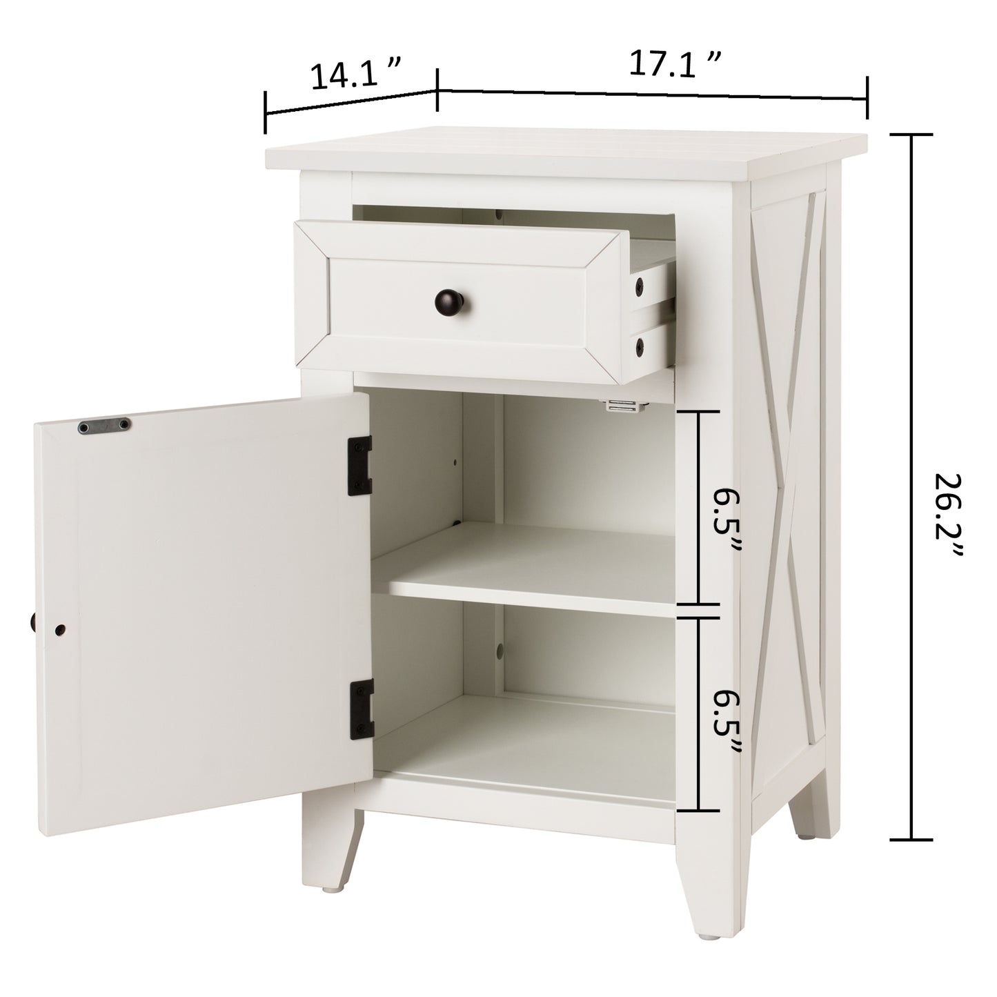 eHemco X-Side Wood Nightstand Side Table End Table with 1 Drawer and 1 Door Storage Cabinet