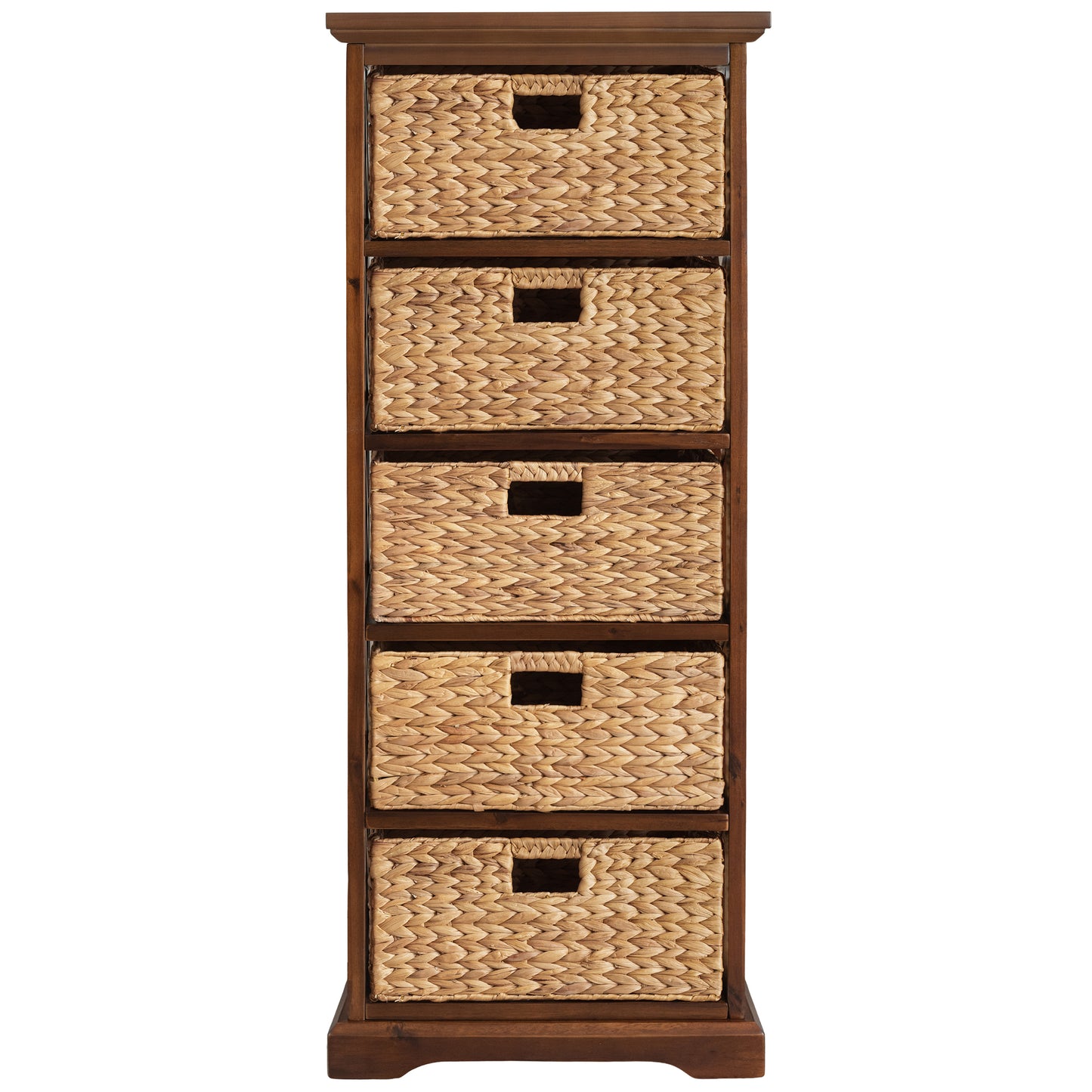 eHemco Hampton Meadows 5 Tier X-Side End Storage Cabinet with 5 Water Hyacinth Natural Wicker Baskets