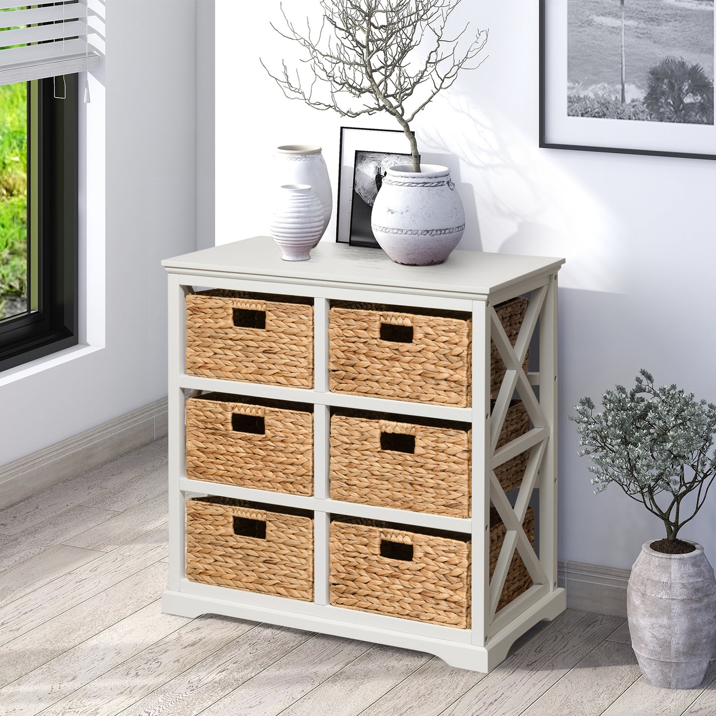 eHemco Hampton Meadows 3 Tier X-Side Storage Drawers with 6 Wicker Baskets