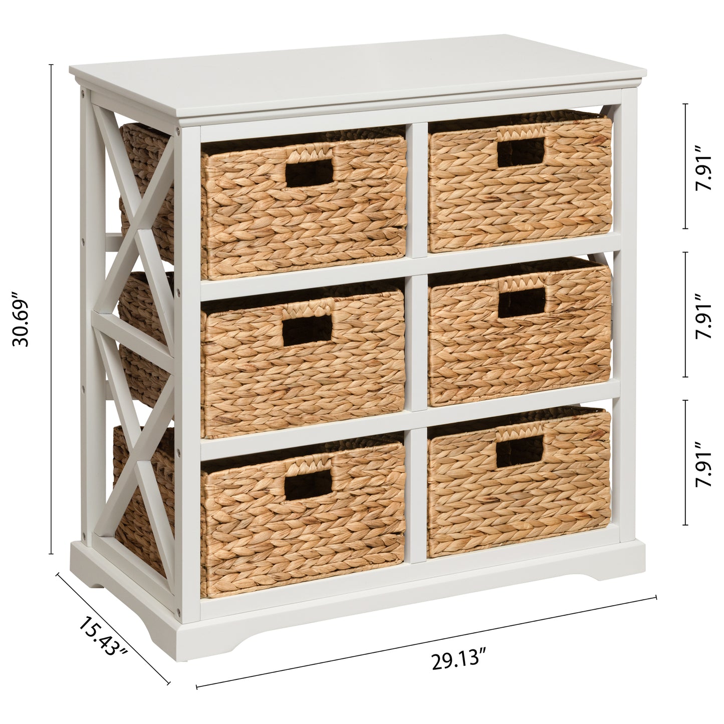 eHemco Hampton Meadows 3 Tier X-Side Storage Drawers with 6 Wicker Baskets