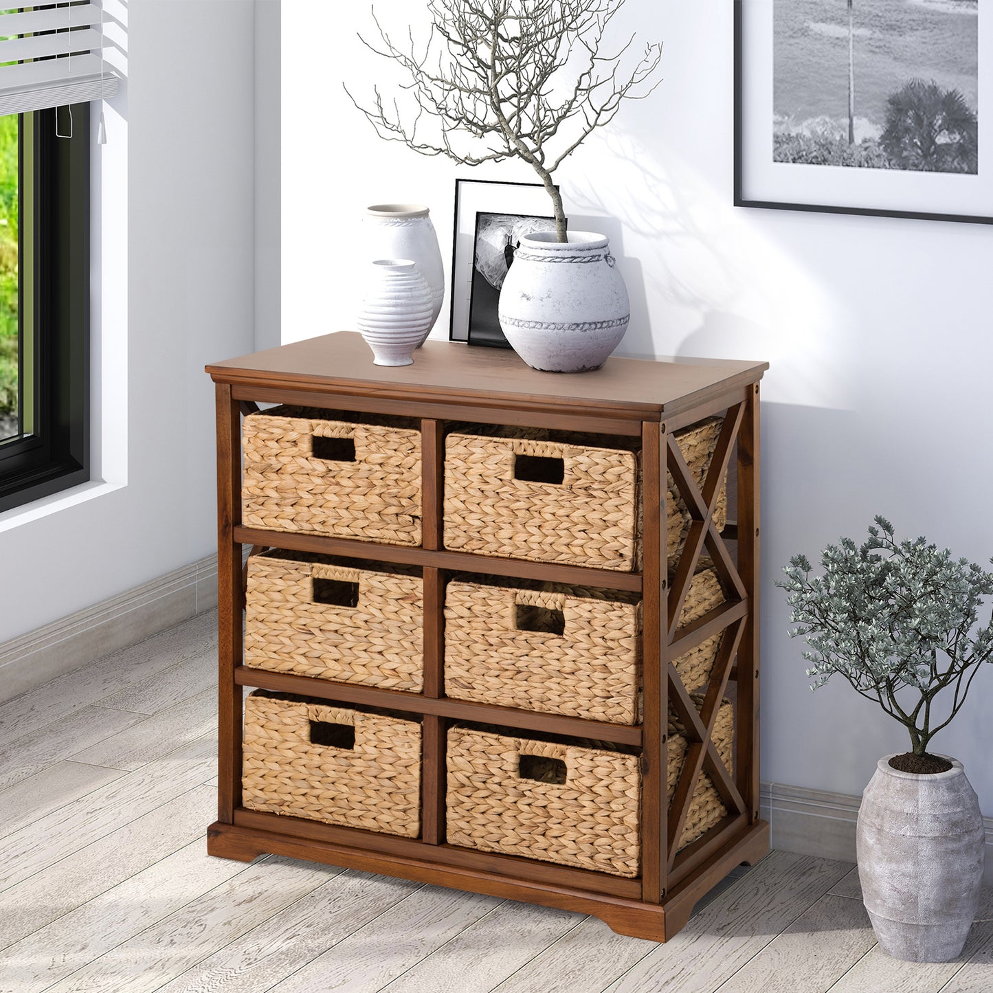 eHemco Hampton Meadows 3 Tier X-Side Storage Drawers with 6 Wicker Baskets