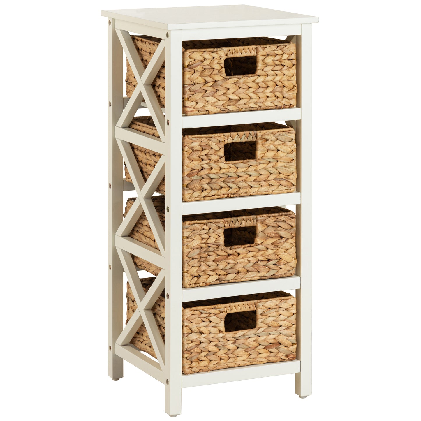eHemco 4 Tier X-Side End Storage Cabinet with 4 Wicker Baskets