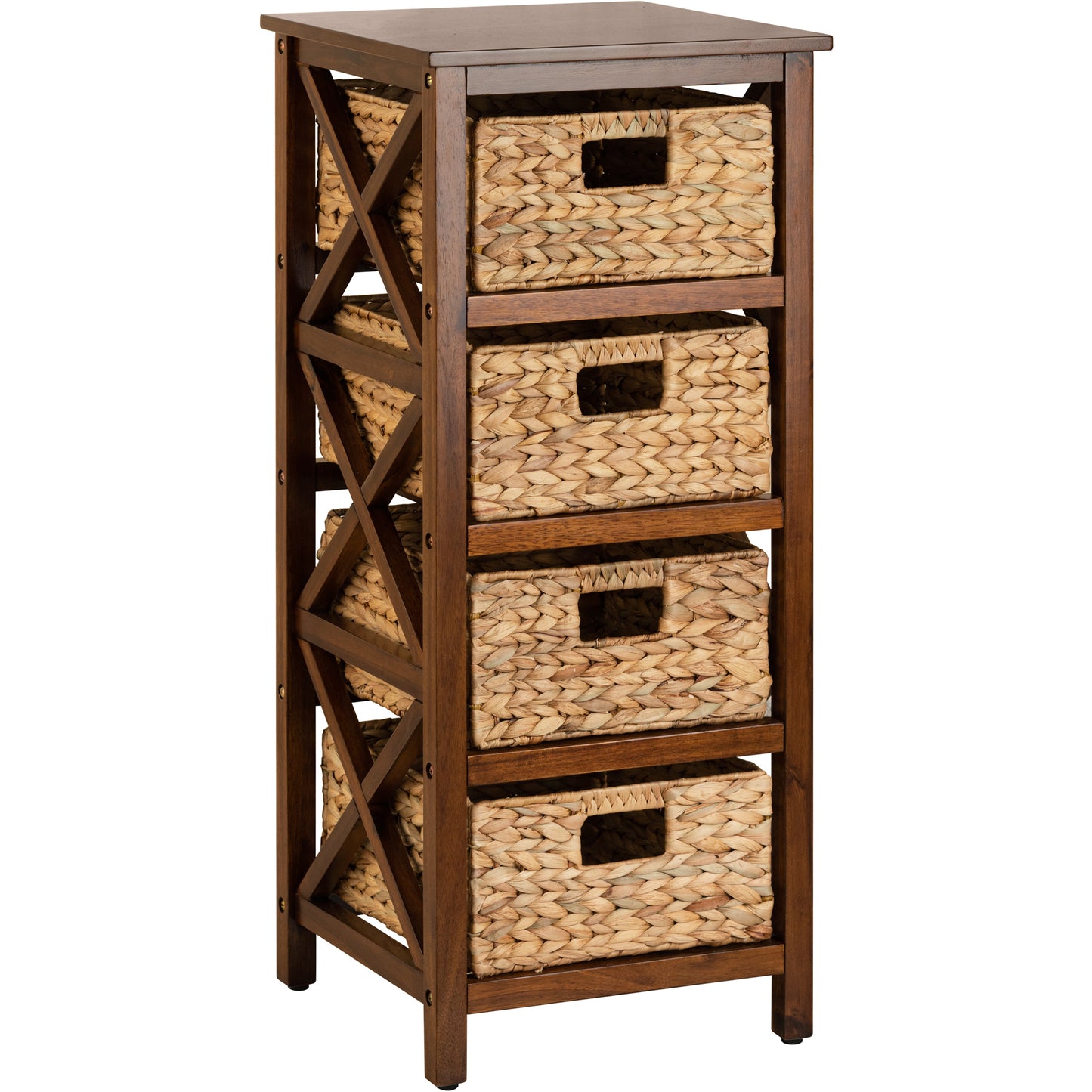 eHemco 4 Tier X-Side End Storage Cabinet with 4 Wicker Baskets