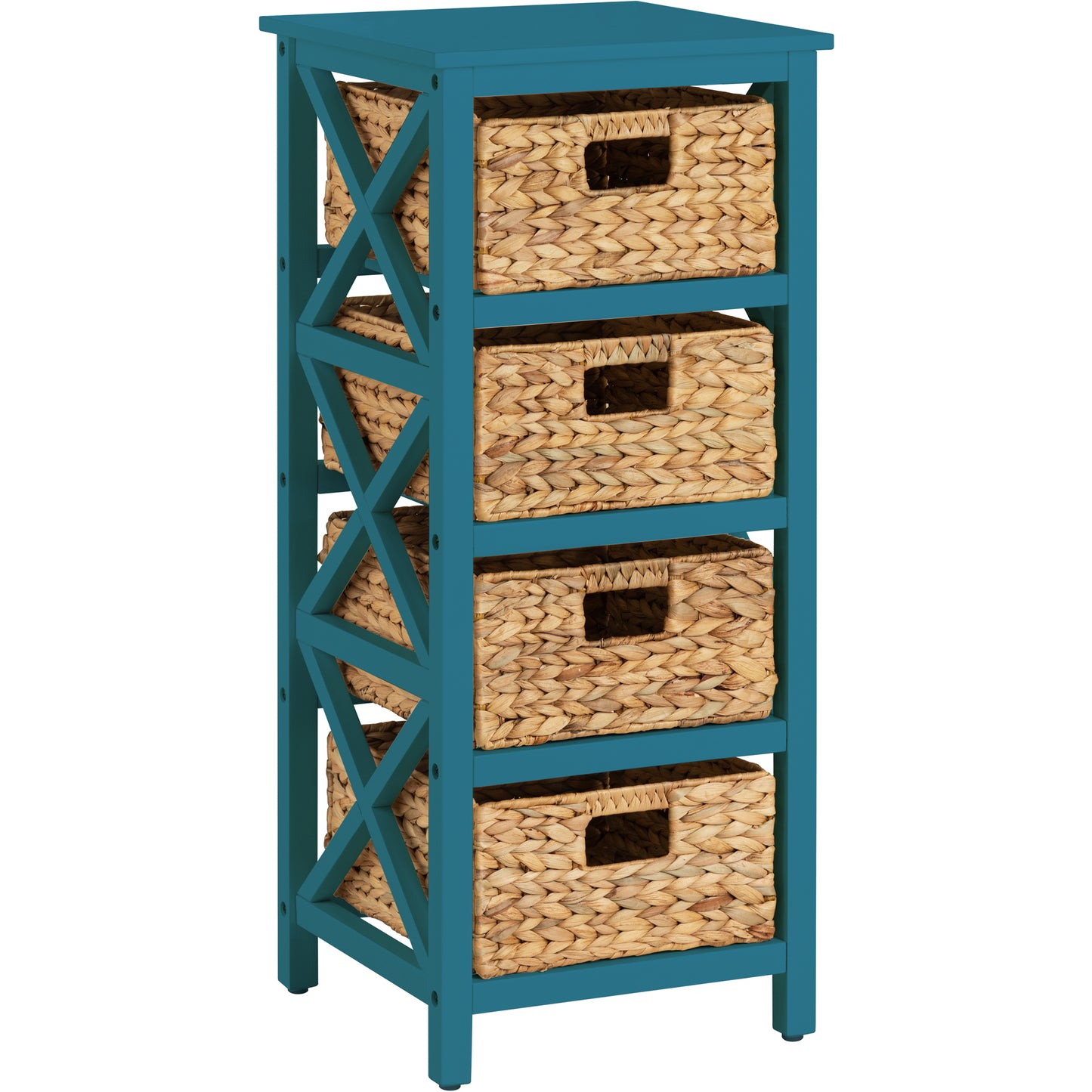 eHemco 4 Tier X-Side End Storage Cabinet with 4 Wicker Baskets