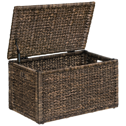 eHemco Heavy-duty Water Hyacinth Wicker Storage Trunk with Metal Frame, 30 by 17.5 by 17.5 Inches, Brown Wash