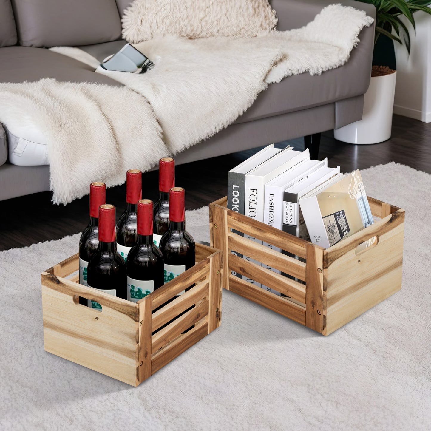 eHemco Solid Wood Storage Crates, Set of 2