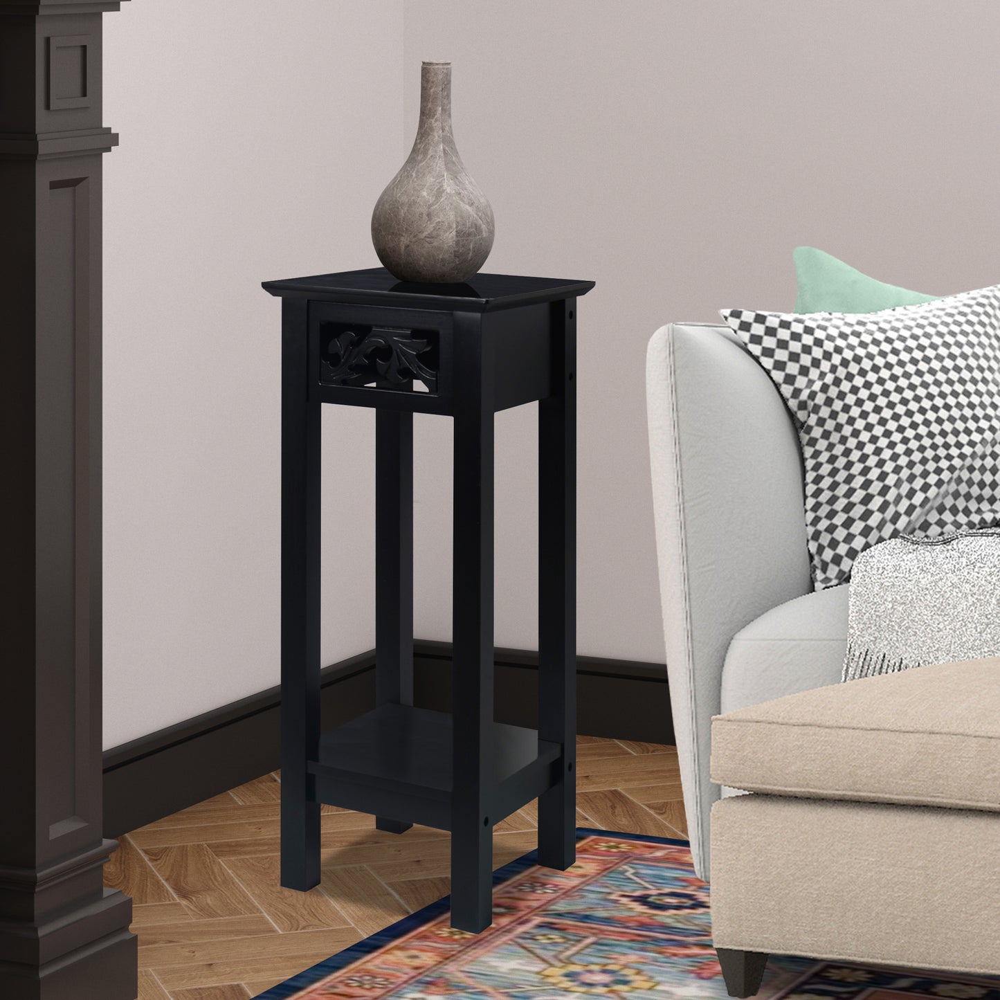 eHemco Plant Decorating Stand End Table Side Table with Storage Shelf, 10 by 10 by 23.7 Inches