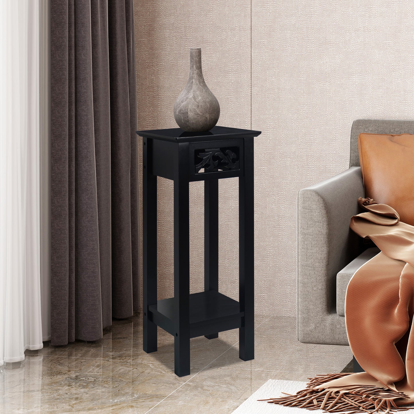 eHemco Plant Decorating Stand End Table Side Table with Storage Shelf, 10 by 10 by 23.7 Inches
