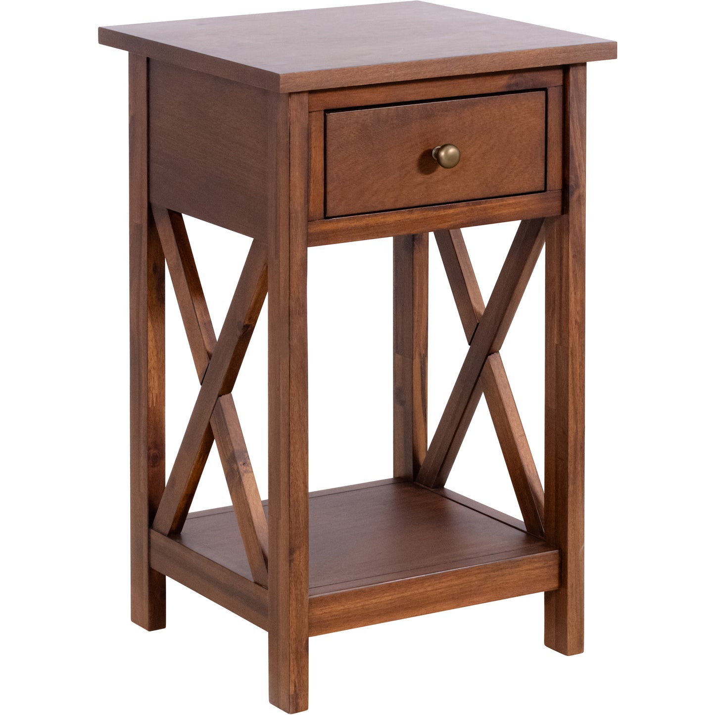 eHemco X-Side Rathe Nightstand End Table Side Table with Drawer and Storage Shelf