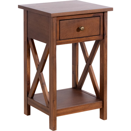 eHemco X-Side Rathe Nightstand End Table Side Table with Drawer and Storage Shelf