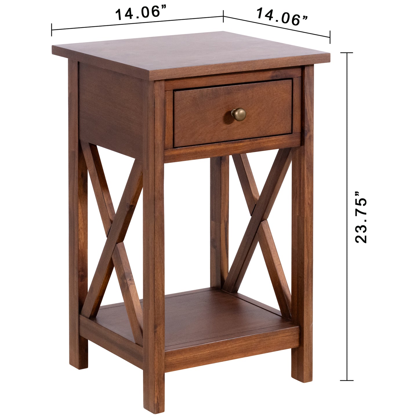 eHemco X-Side Rathe Nightstand End Table Side Table with Drawer and Storage Shelf