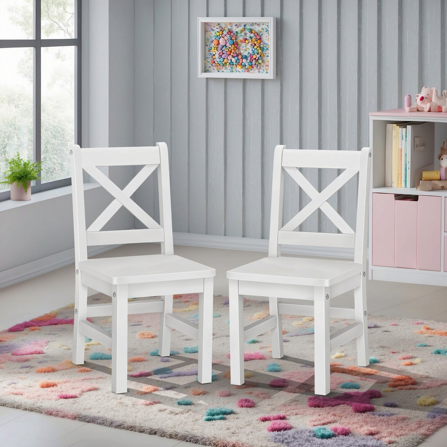 eHemco Solid Hard Wood X Back Kids Chair, Set of 2