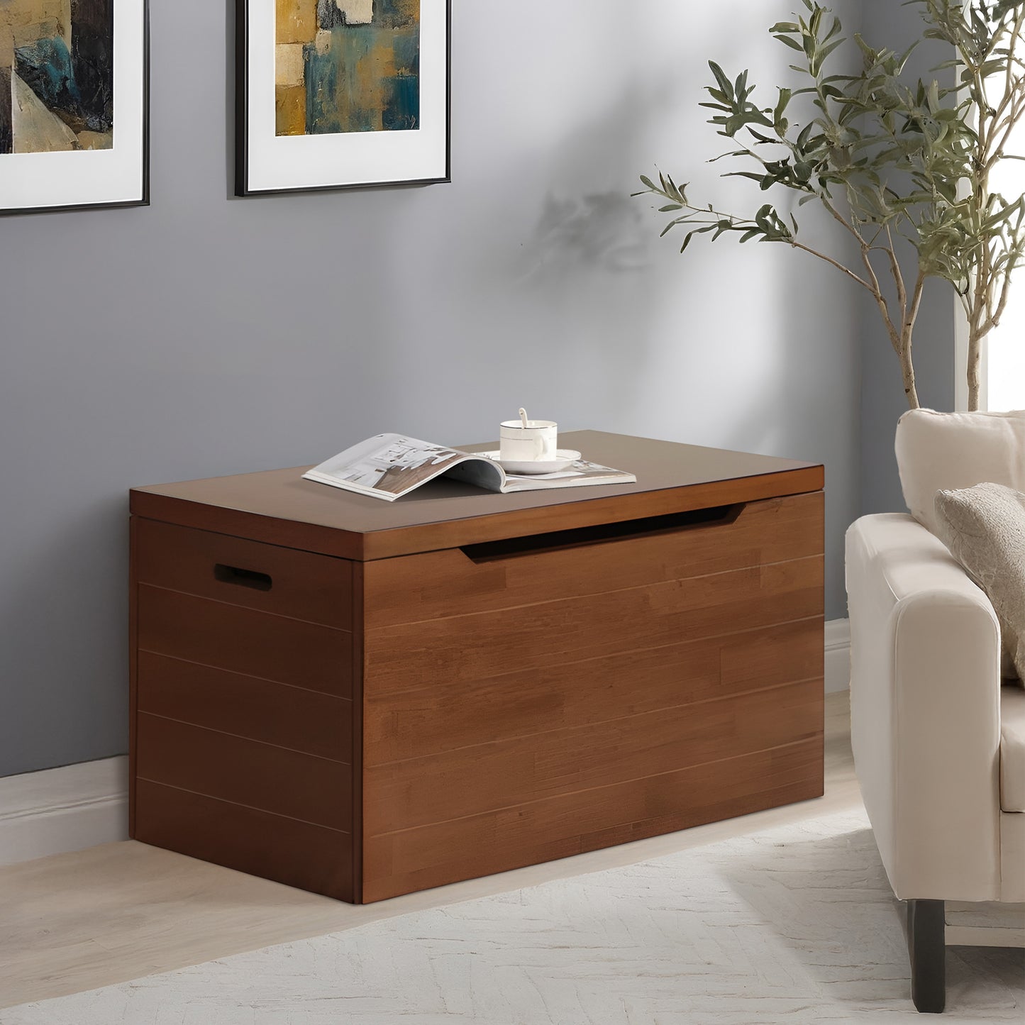 eHemco Heavy-duty Solid Hardwood Blanket Chest, Storage Trunk, 35.5 by 18.63 by 19.5 Inches, Coffee