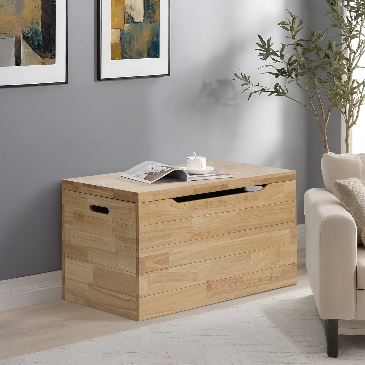 eHemco Heavy-duty Solid Hardwood Blanket Chest, Storage Trunk, 35.5 by 18.63 by 19.5 Inches, Natural