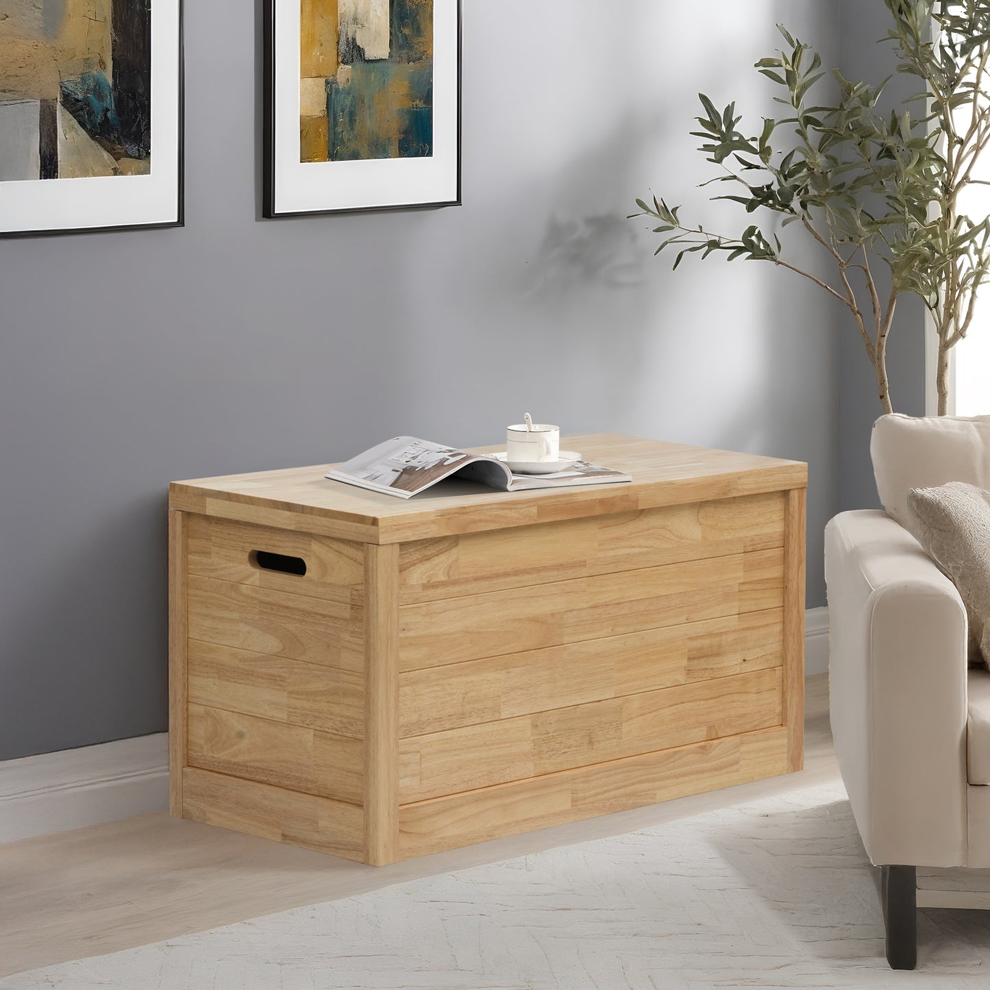 eHemco Heavy-duty Solid Hardwood Blanket Chest, Storage Trunk, 35.5 by 17.4 by 19.5 Inches, Natural