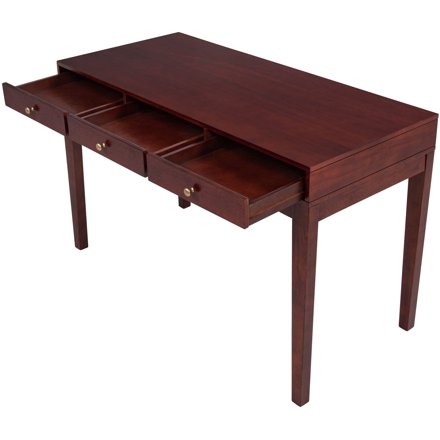 eHemco Solid Wood Library/Home office Writing Desk with 3 Drawers, Cherry