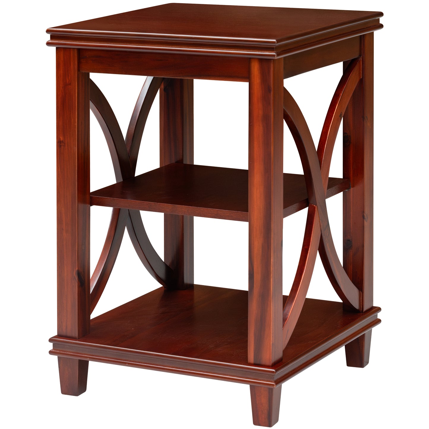 eHemco Solid Wood Square End Table with X-Design, Side Table with Storage Shelves, Cherry