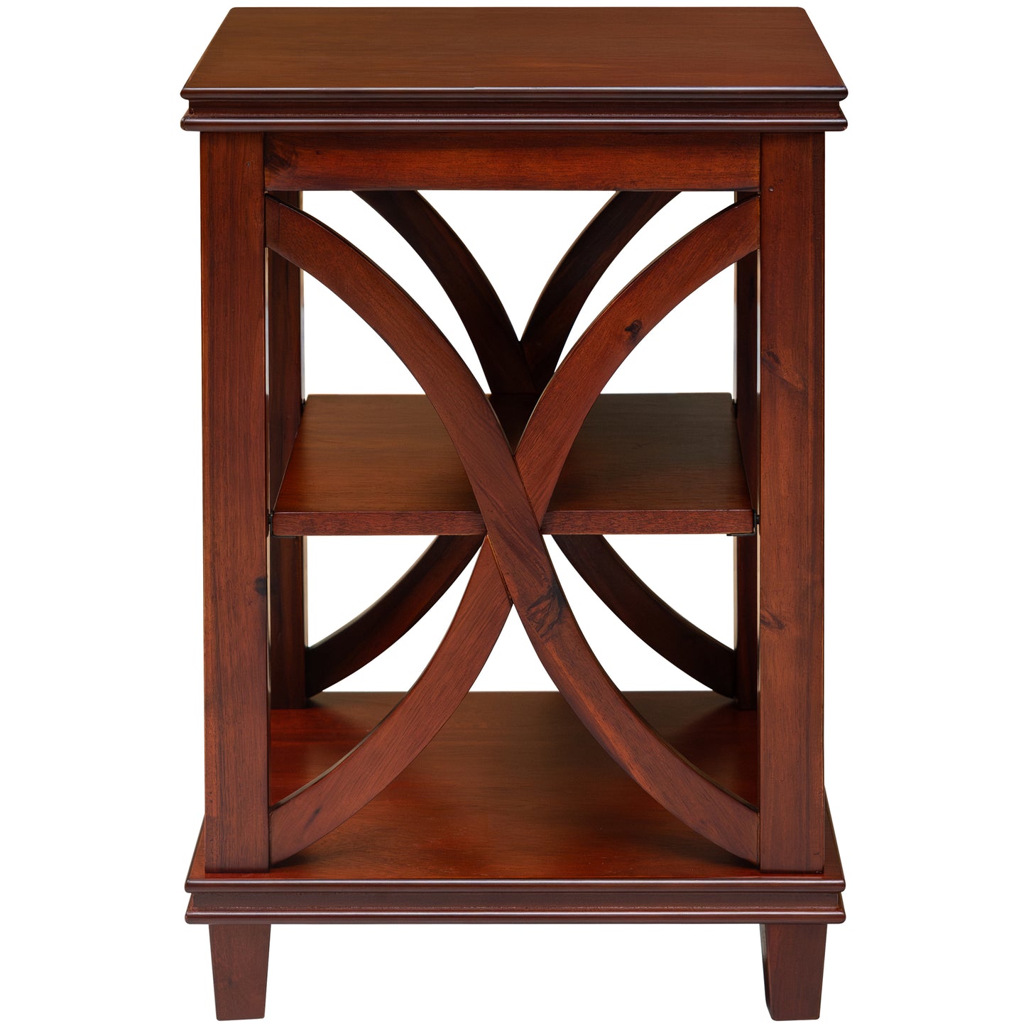 eHemco Solid Wood Square End Table with X-Design, Side Table with Storage Shelves, Cherry