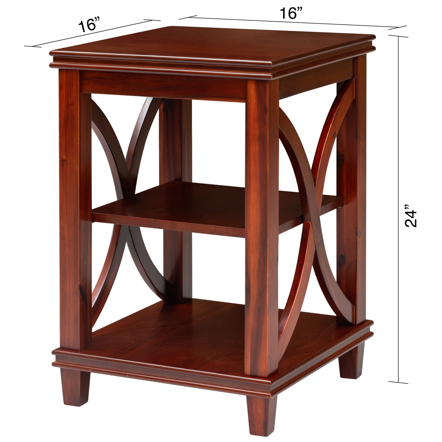 eHemco Solid Wood Square End Table with X-Design, Side Table with Storage Shelves, Cherry