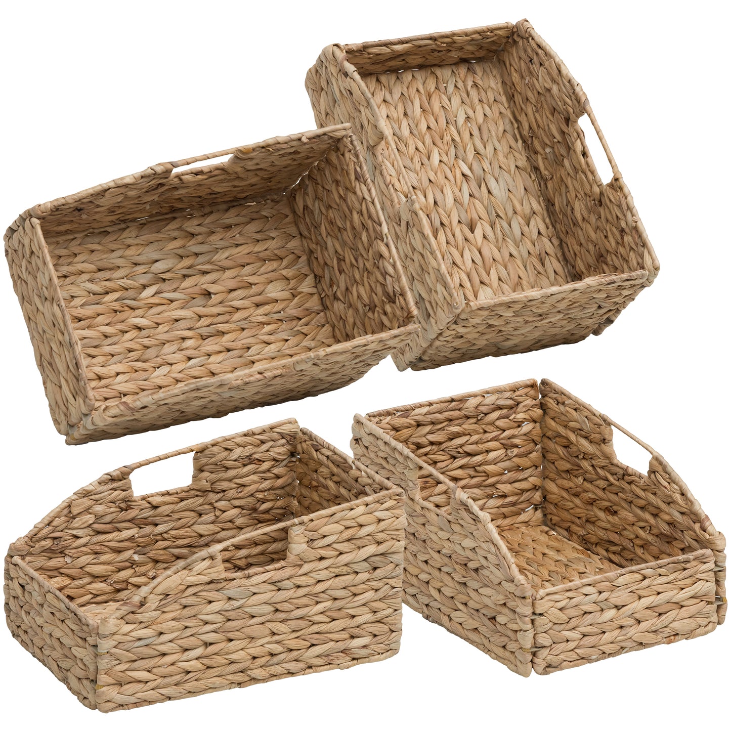eHemco Trapezoid Woven Hyacinth Wicker Pantry Storage Baskets with Iron Wire Frame, 13.25"x9"x7/3.5", Natural