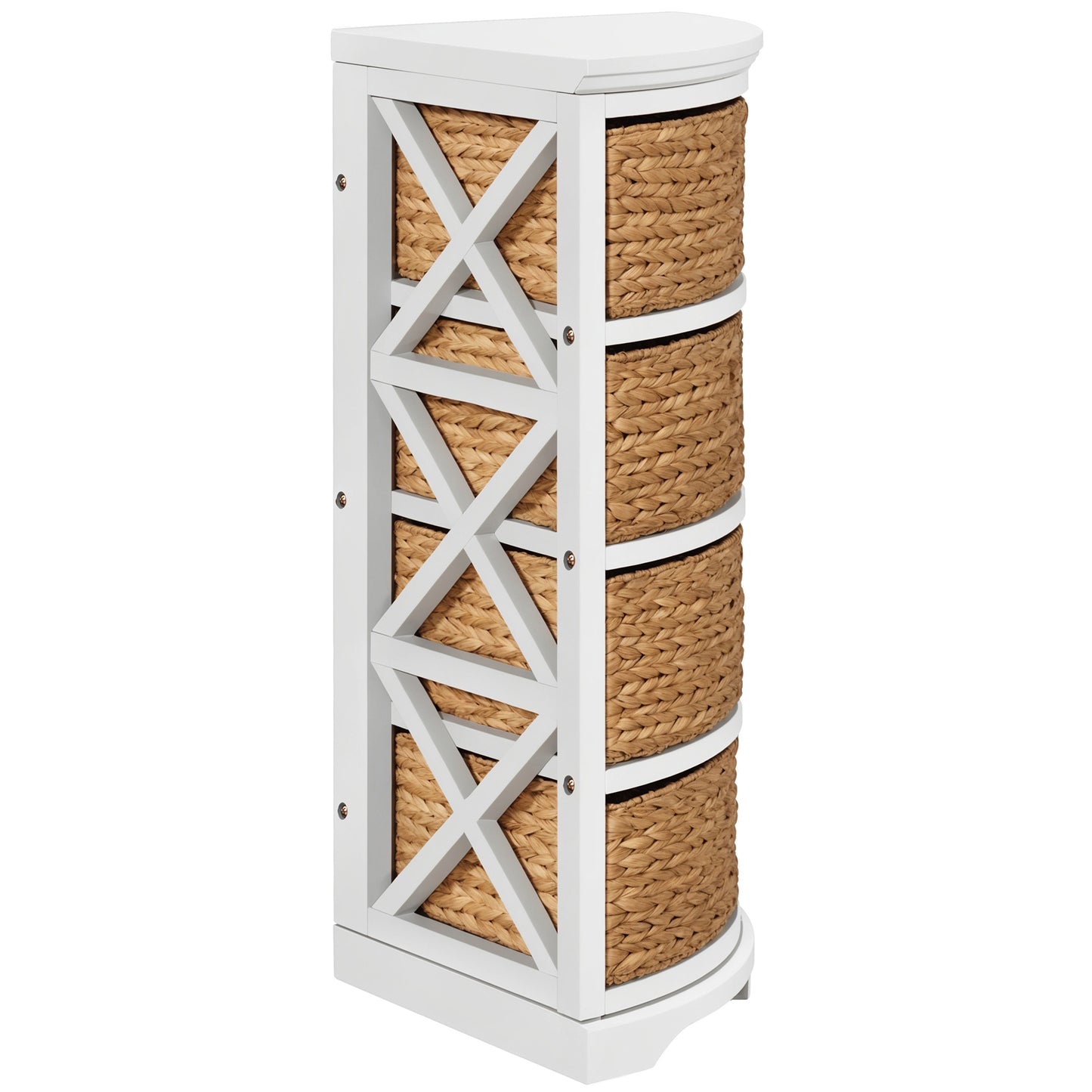 eHemco Hampton Meadows 4 Tier X-Side Corner Storage End Table with 4 Wicker Baskets
