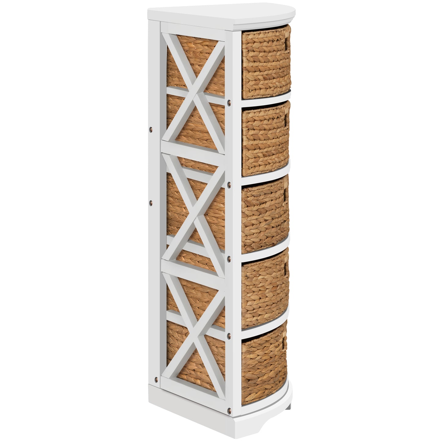 eHemco Hampton Meadows 5 Tier X-Side Corner Storage Drawers with 5 Wicker Baskets