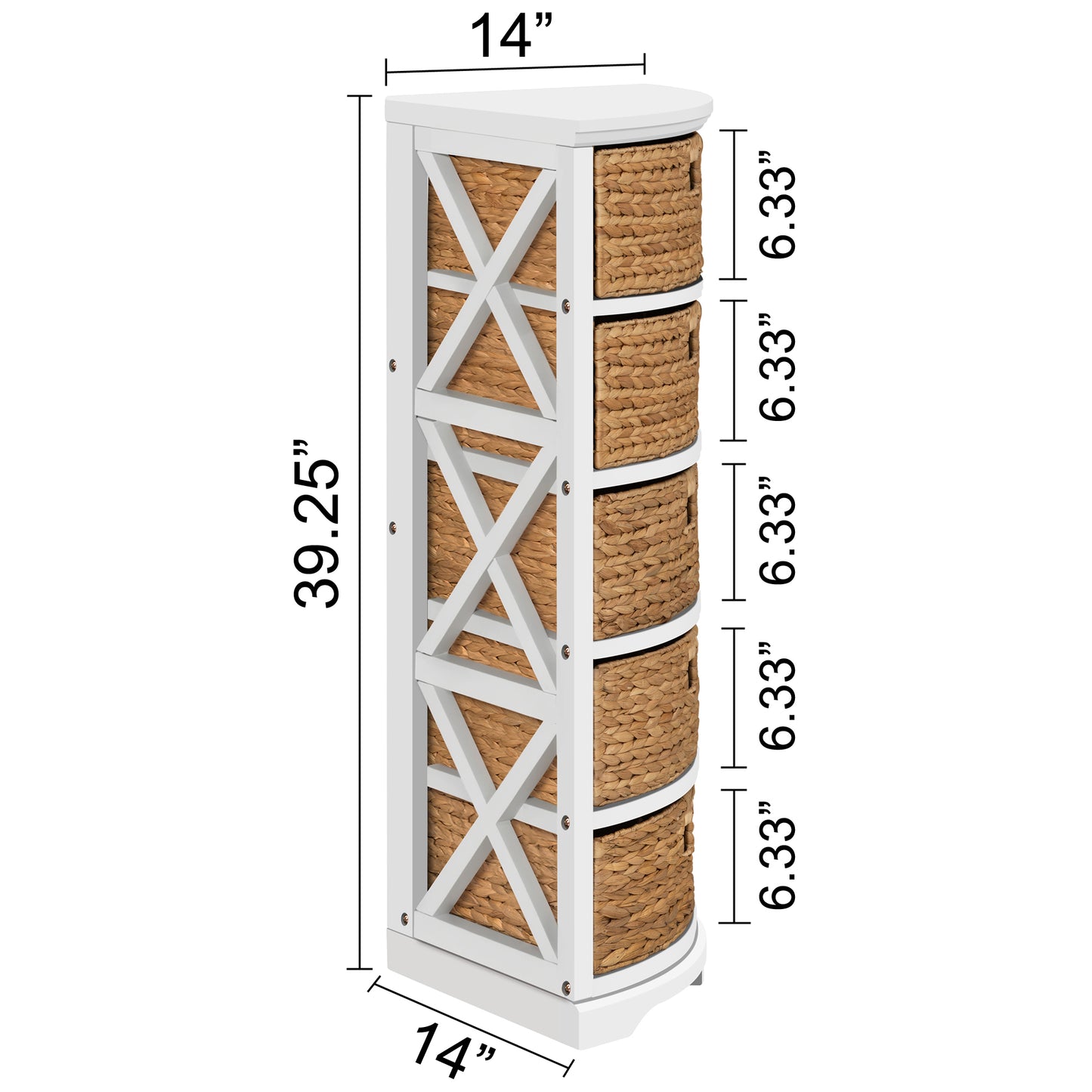 eHemco Hampton Meadows 5 Tier X-Side Corner Storage Drawers with 5 Wicker Baskets