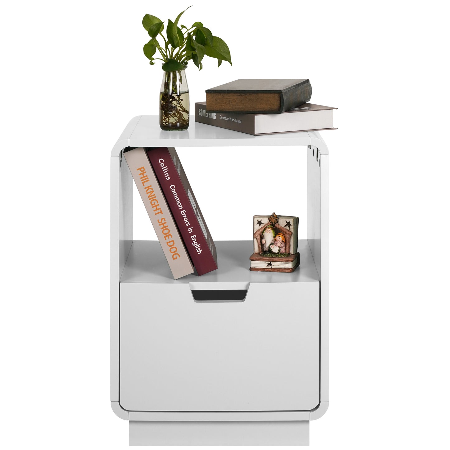 eHemco Contemporary Side Table End Table with Storage Drawer, White, 22.8H x 15.7W x 15D inches