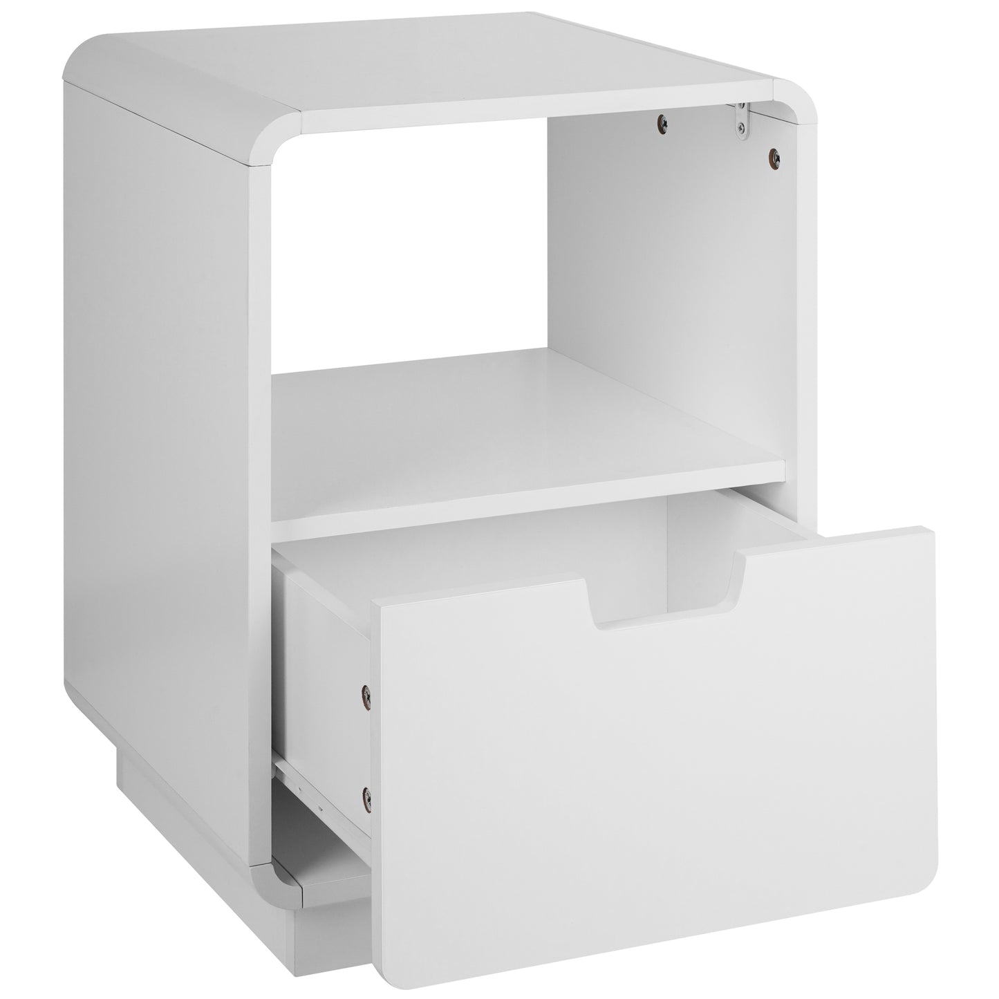 eHemco Contemporary Side Table End Table with Storage Drawer, White, 22.8H x 15.7W x 15D inches