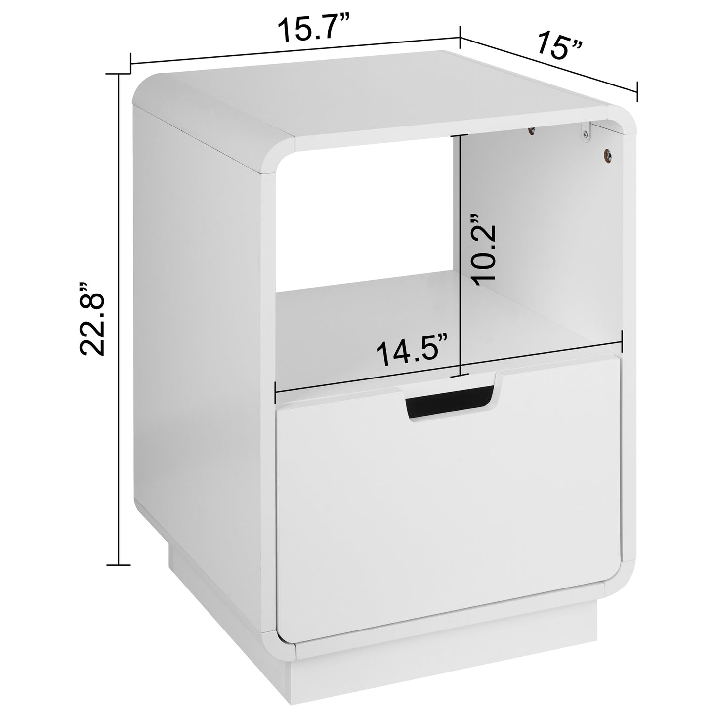 eHemco Contemporary Side Table End Table with Storage Drawer, White, 22.8H x 15.7W x 15D inches
