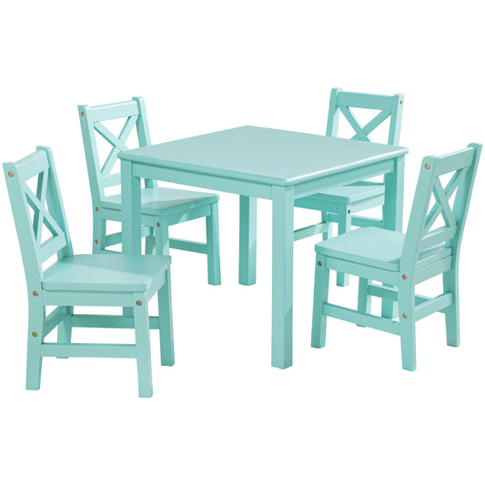 eHemco Solid Hard Wood Kids Table and Chair Set (4 Chairs Included), 5 Piece Set