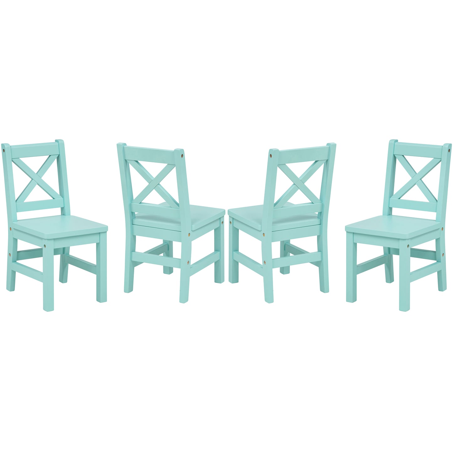 eHemco Solid Hard Wood Kids Table and Chair Set (4 Chairs Included), 5 Piece Set