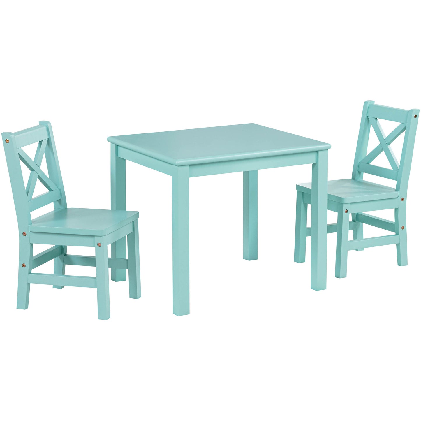 eHemco Solid Hard Wood Kids Table and X-Back Chairs, 3 Piece Set