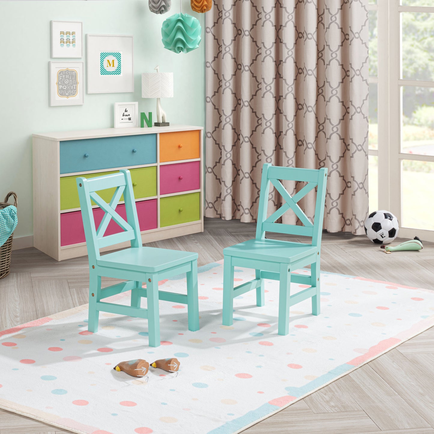 eHemco Solid Hard Wood X Back Kids Chair, Set of 2