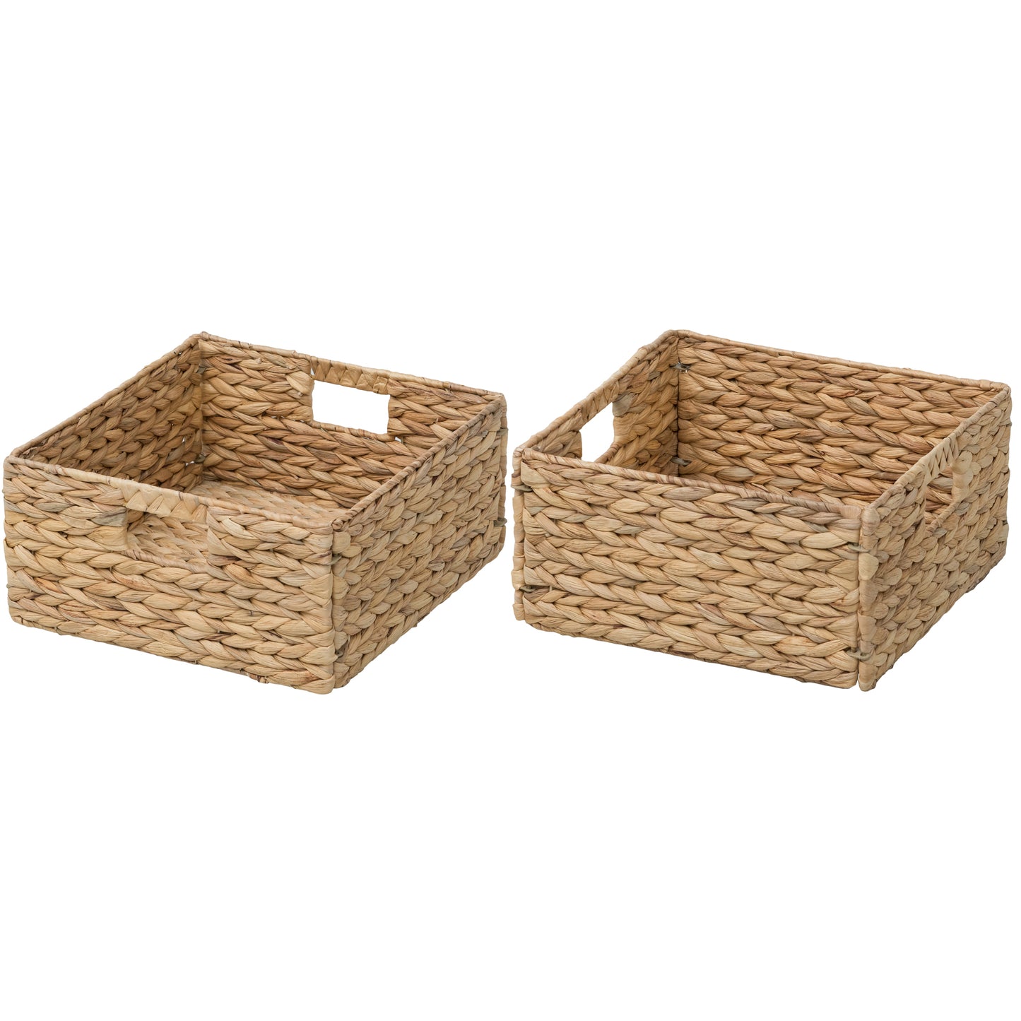 eHemco Large Square Woven Hyacinth Wicker Pantry Storage Baskets with Iron Wire Frame, 12"x12"x6", Natural