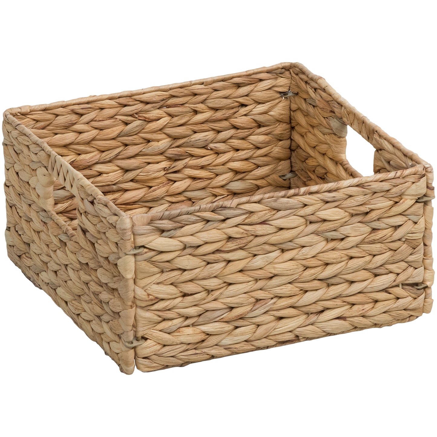 eHemco Large Square Woven Hyacinth Wicker Pantry Storage Baskets with Iron Wire Frame, 12"x12"x6", Natural