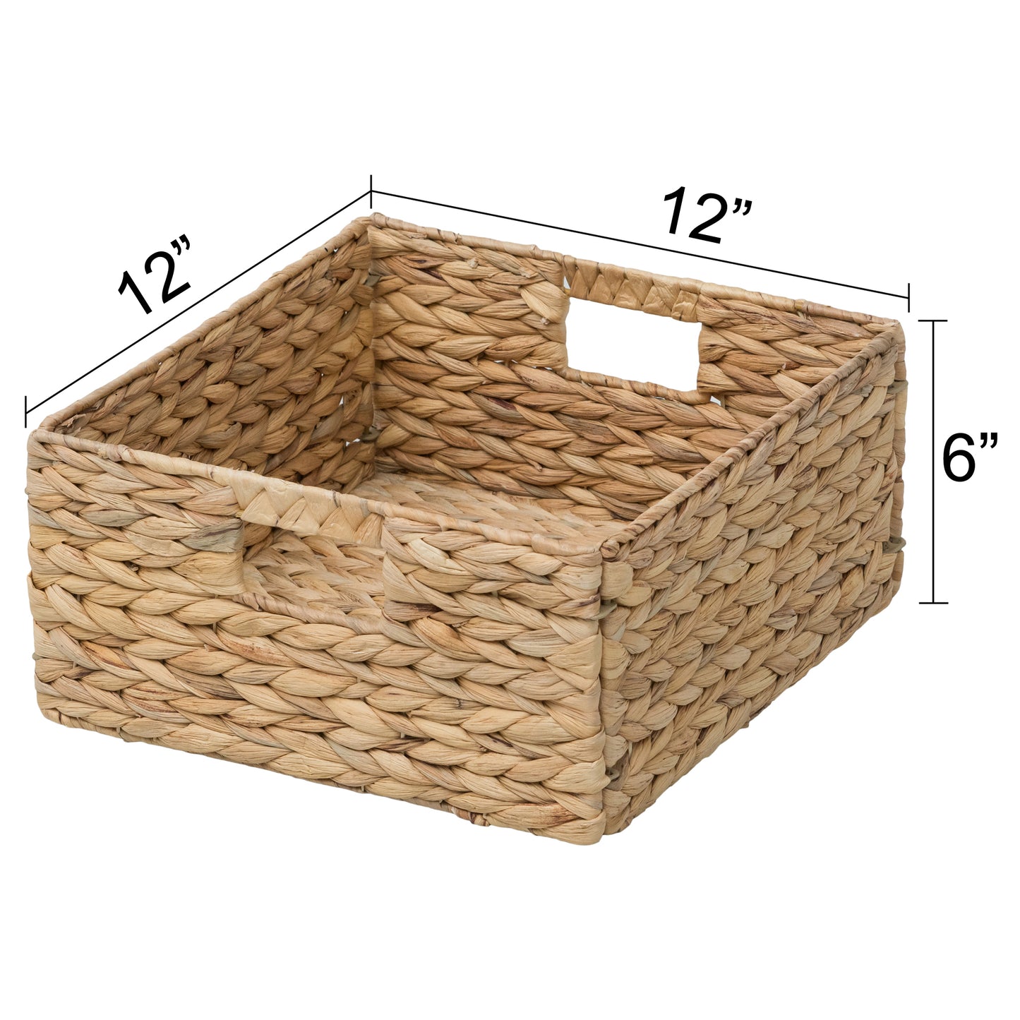eHemco Large Square Woven Hyacinth Wicker Pantry Storage Baskets with Iron Wire Frame, 12"x12"x6", Natural
